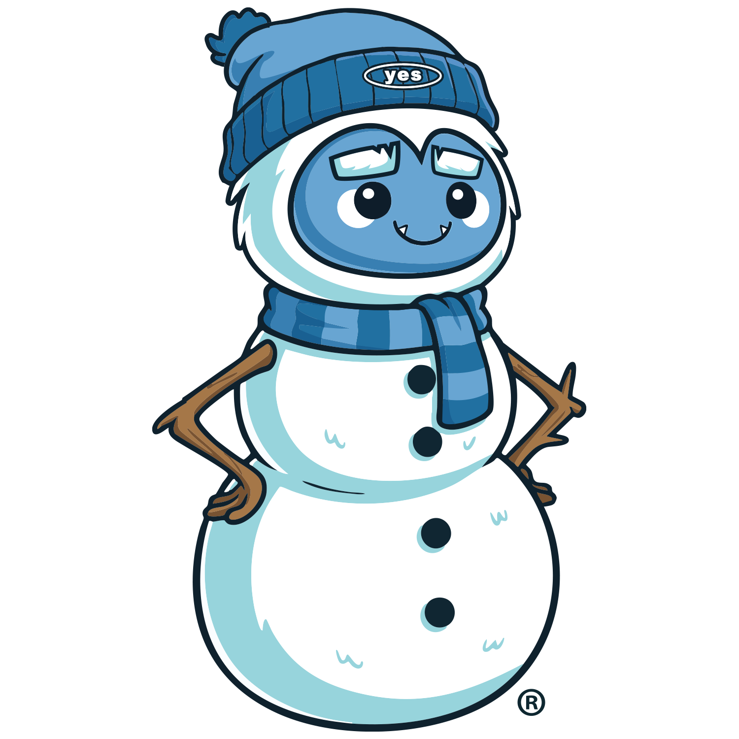 Cute snowman with a blue hat