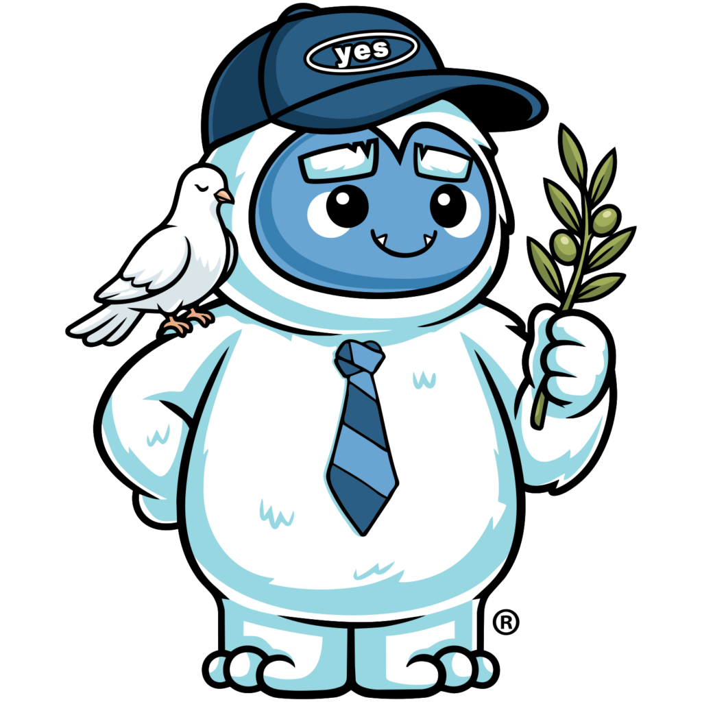 Yeti with bird and olive branch